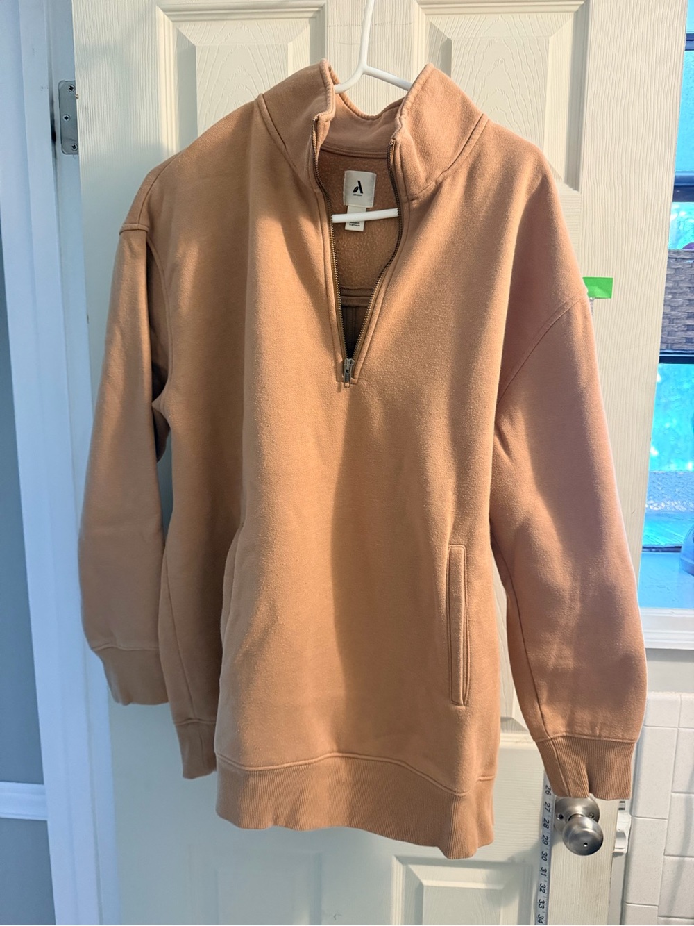 Amazon Women's Half-Zip Pullover Sweatshirt in Camel (Tunic Length)